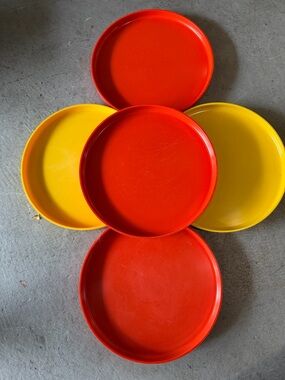 Set of 5 Vintage Heller Orange and Yellow Round Plates